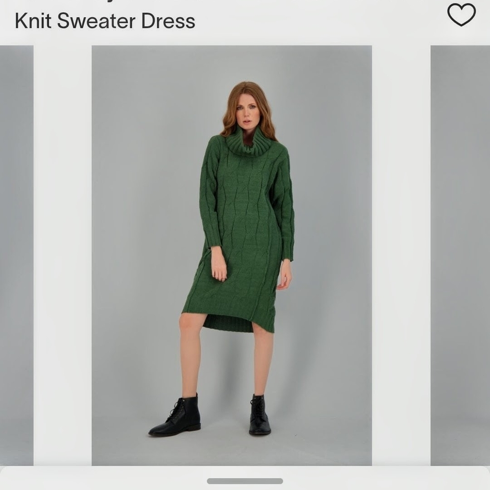 NWT Stitchdrop Green Cable Knit Turtleneck Sweater Dress Size S